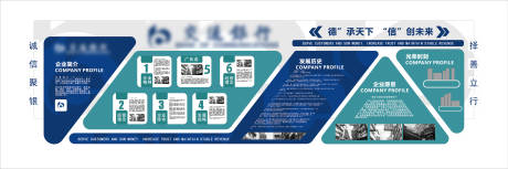 源文件下载【享设计】搜索编号：98330036534844389【蓝绿色企业展厅历程品牌文化墙】