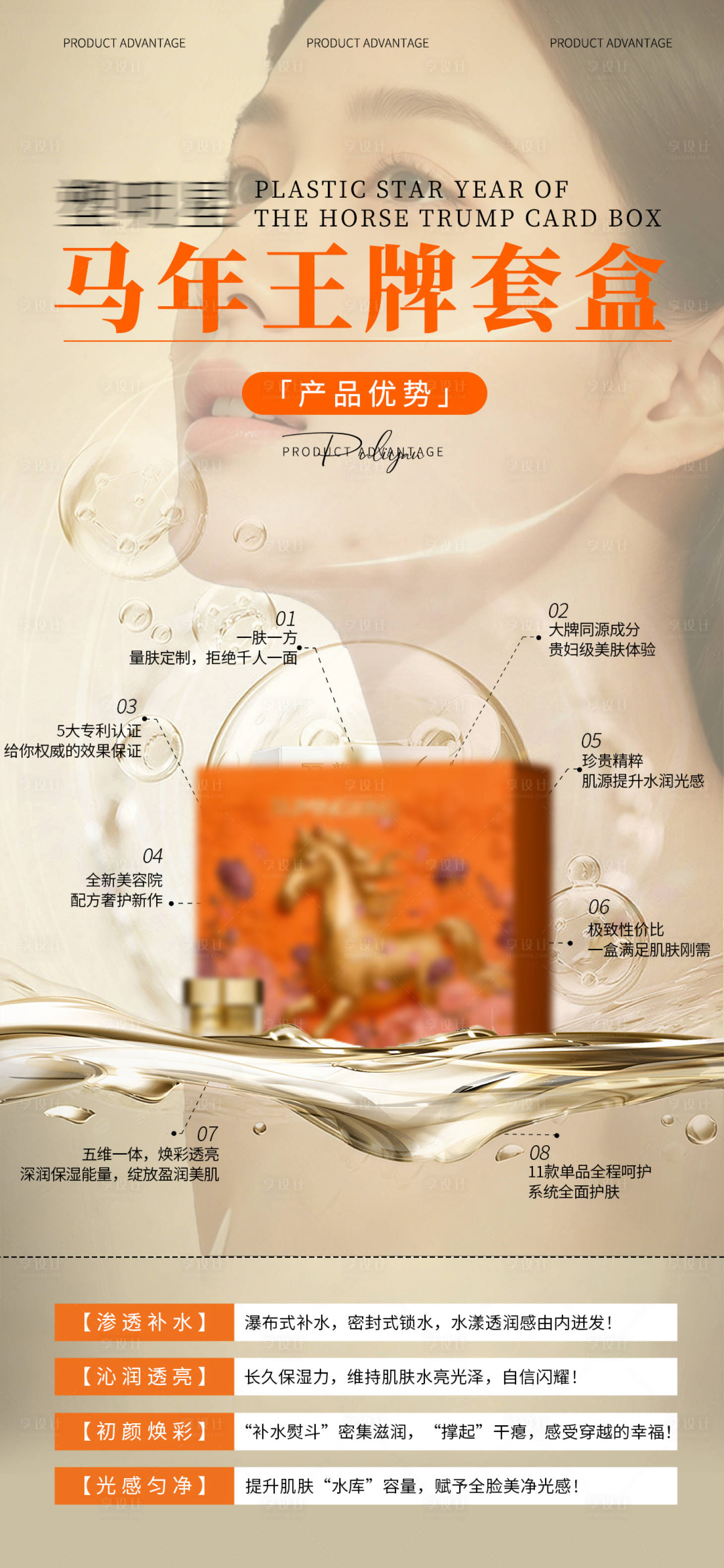 源文件下载【享设计】搜索编号：42320036464955443【护肤品马年王牌套盒海报】
