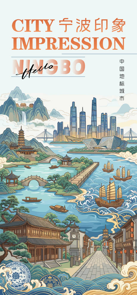 源文件下载【享设计】搜索编号：99270036353623971【宁波印象城市旅游海报】