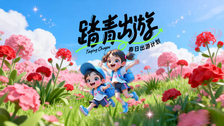 源文件下载【享设计】搜索编号：18390036198943114【春日活动踏春研学出游花海背景板】