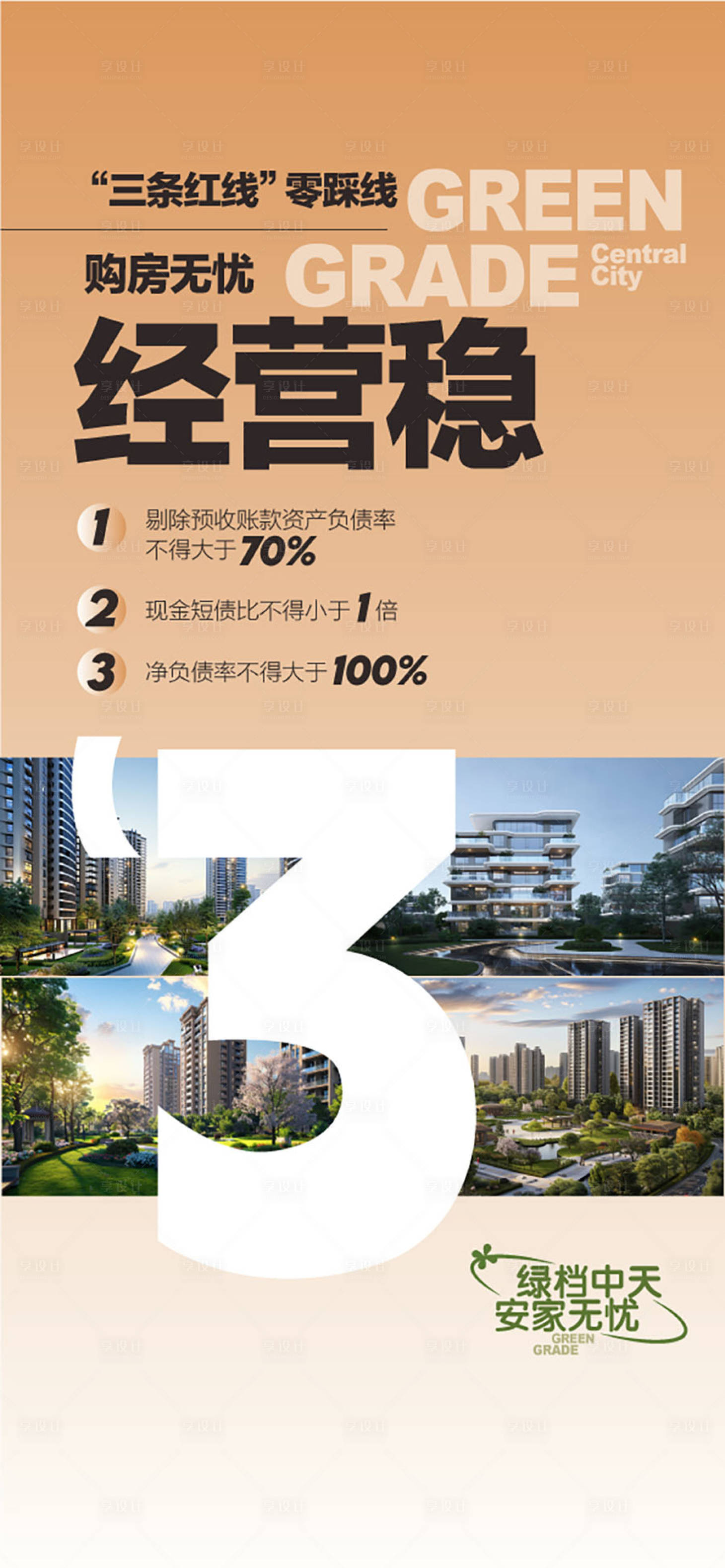 源文件下载【享设计】搜索编号：21630036438501972【地产三条红线购房无忧经营稳海报】