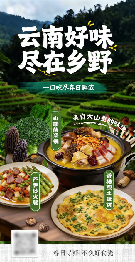 源文件下载【享设计】搜索编号：40240036174929583【云南好味尽在乡野餐饮春菜】