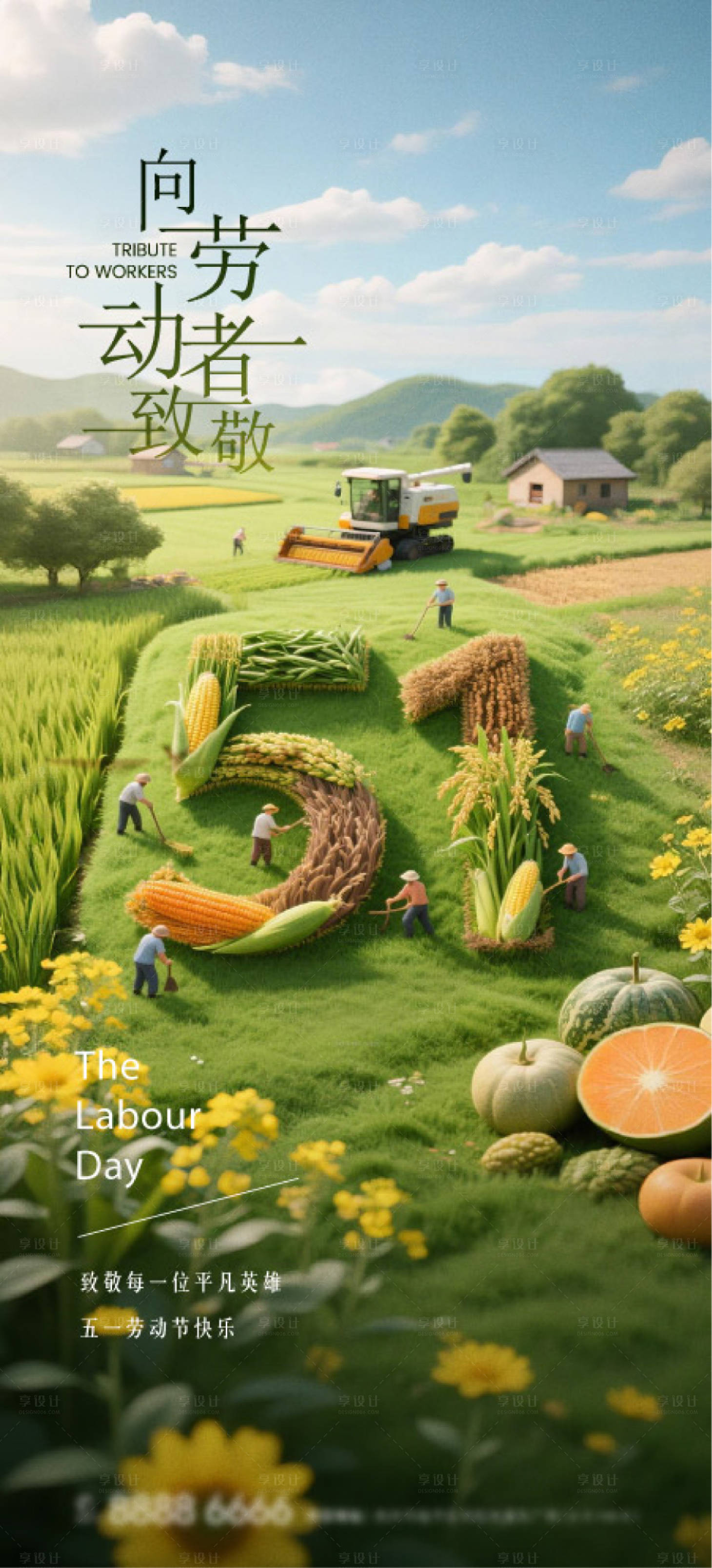 源文件下载【享设计】搜索编号：35970036520561802【51劳动节3D清新海报】