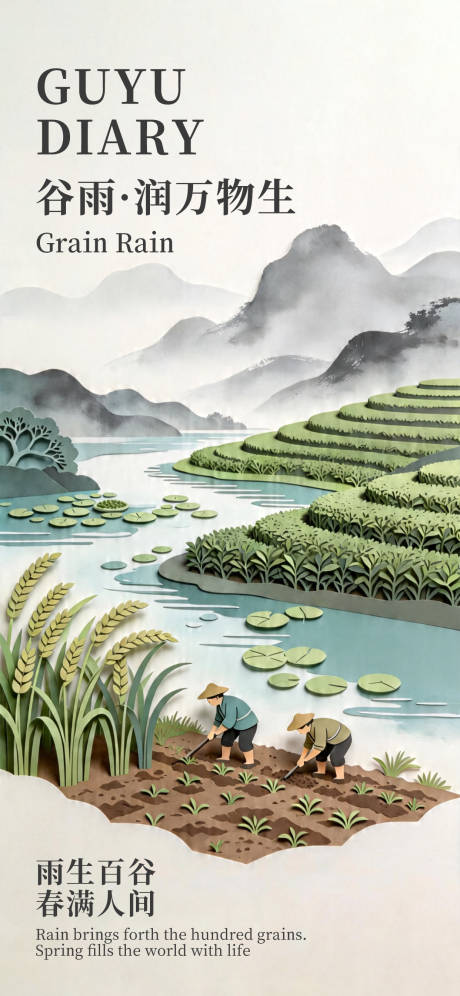 源文件下载【享设计】搜索编号：98790036435479477【海报节气谷雨万物生】
