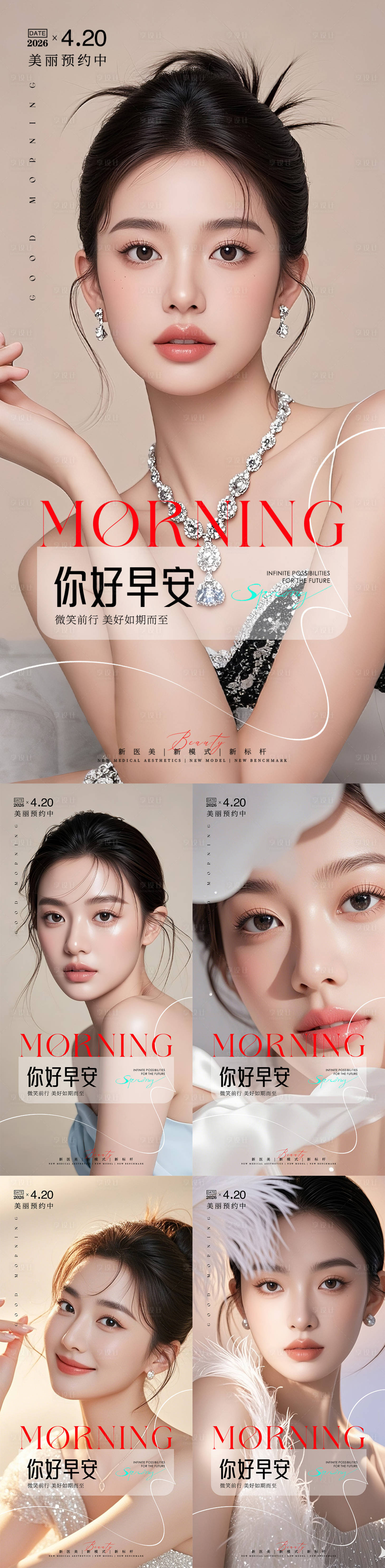 源文件下载【享设计】搜索编号：61290036450428418【医美日签早安图系列海报】