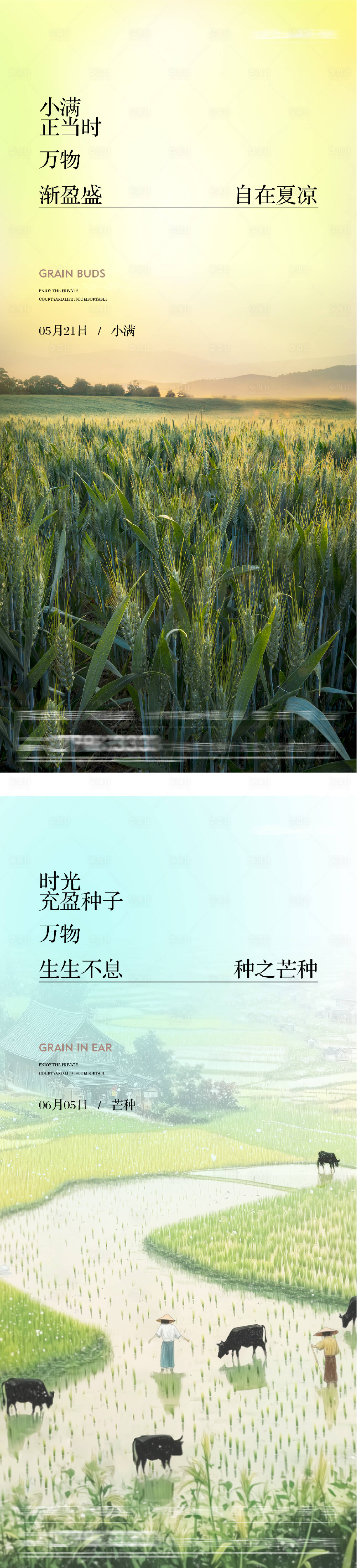 源文件下载【享设计】搜索编号：76070036713513004【地产小满芒种插画海报】
