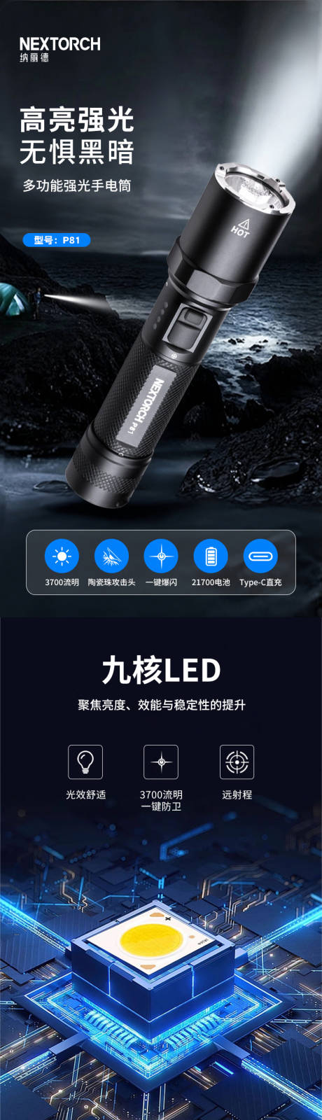 源文件下载【享设计】搜索编号：13600036925086826【多功能强光手电筒详情页】