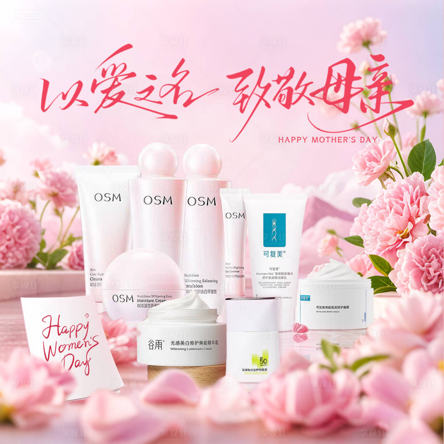 源文件下载【享设计】搜索编号：28350036803539316【母亲节护肤品海报】