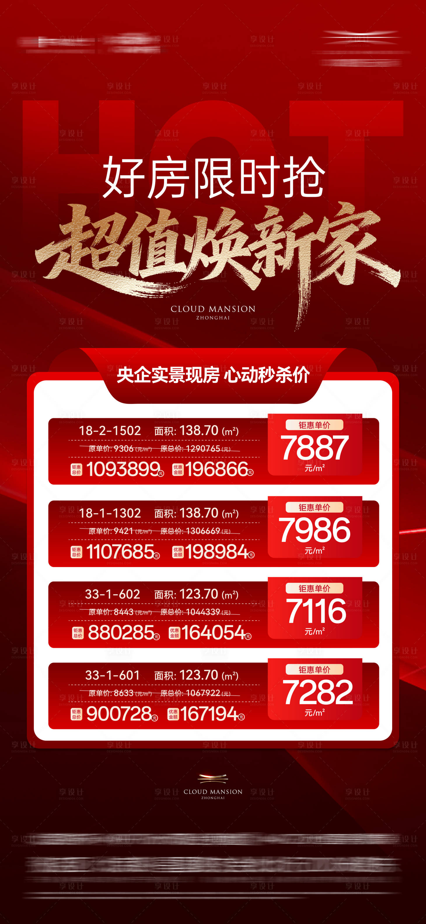 源文件下载【享设计】搜索编号：95620036807559040【热销抢购特价房海报】