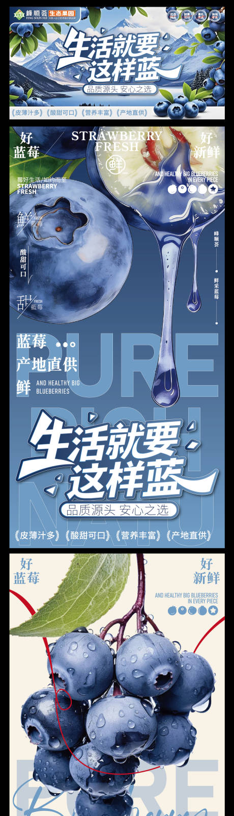 源文件下载【享设计】搜索编号：51630036996326921【峰顺荟生态水果蓝莓形象海报】