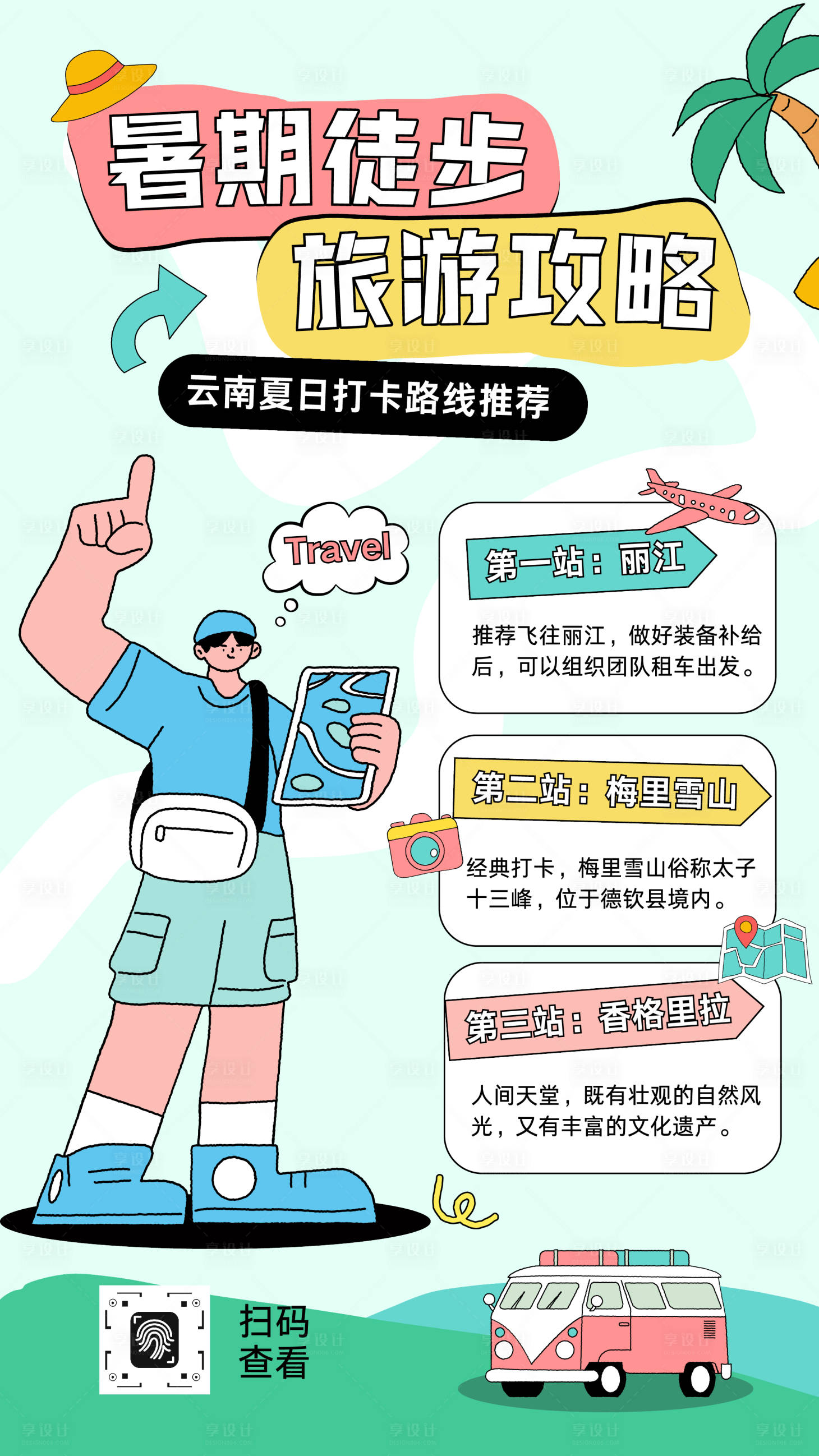 源文件下载【享设计】搜索编号：86310036733894216【暑期度假旅游攻略分享海报】