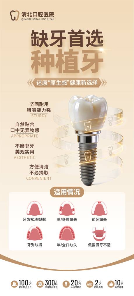 源文件下载【享设计】搜索编号：84110036782423816【缺牙首选种植牙口腔科普海报】