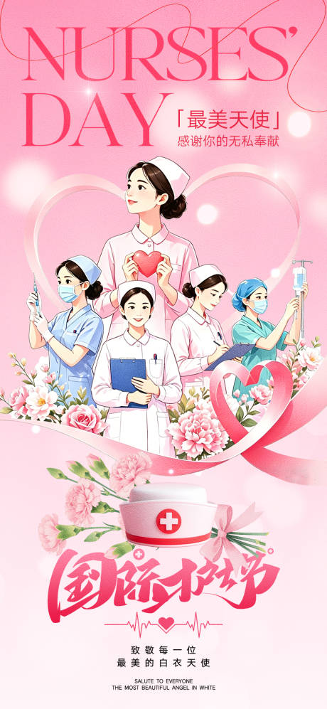 源文件下载【享设计】搜索编号：34080036774143875【512护士节宣传海报插画粉色康乃馨】