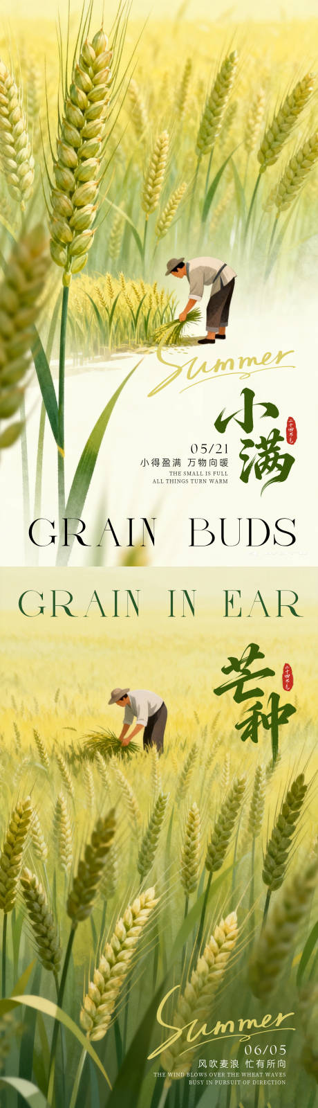 源文件下载【享设计】搜索编号：99110036740041251【黄绿色二十四节气小满芒种宣传海报】