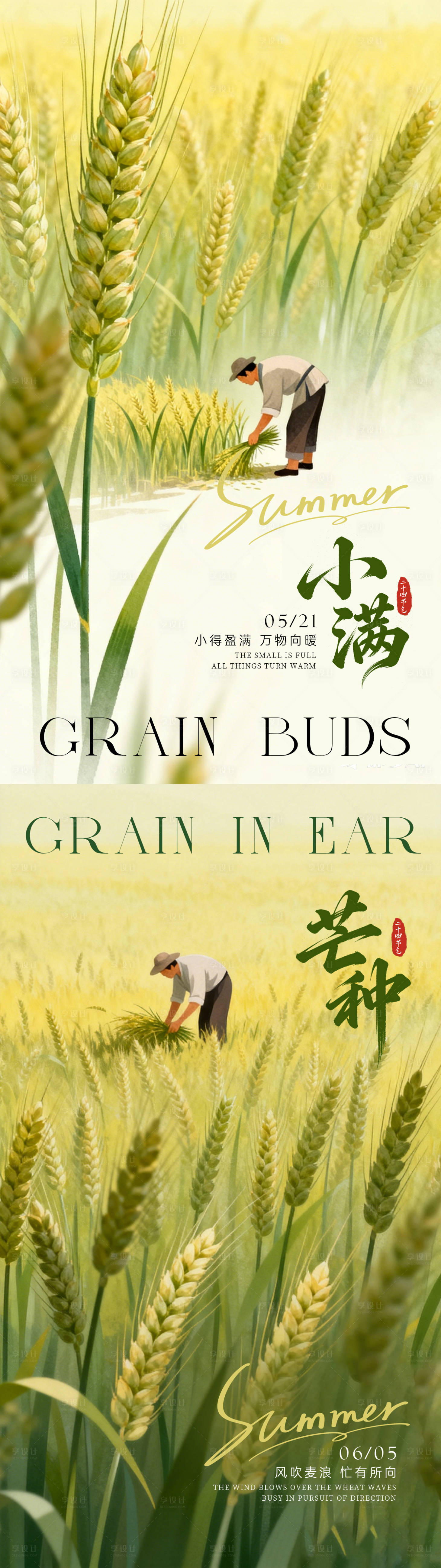 源文件下载【享设计】搜索编号：99110036740041251【黄绿色二十四节气小满芒种宣传海报】