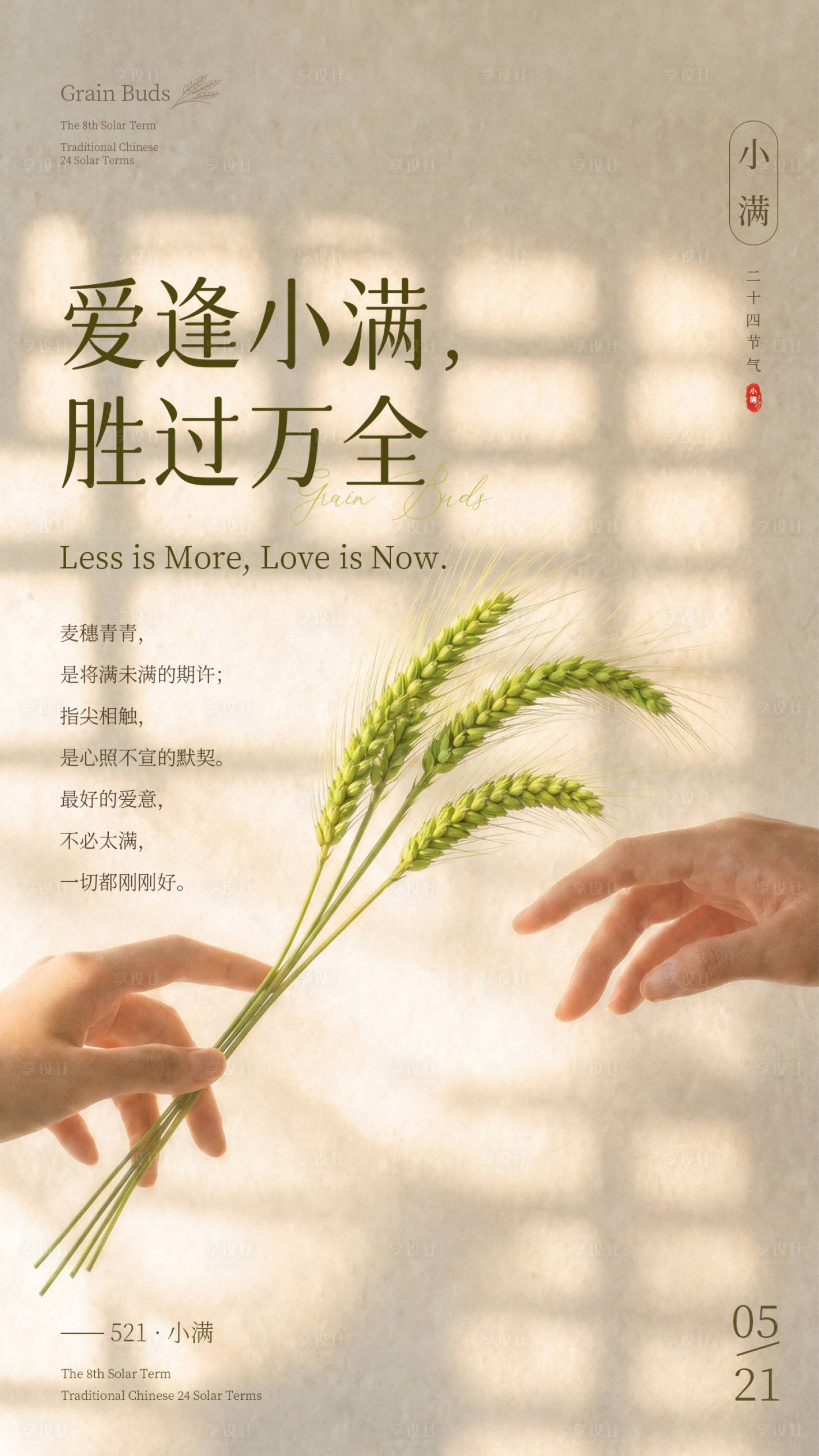 源文件下载【享设计】搜索编号：23820036766766862【521小满节气极简光影麦穗日签海报】