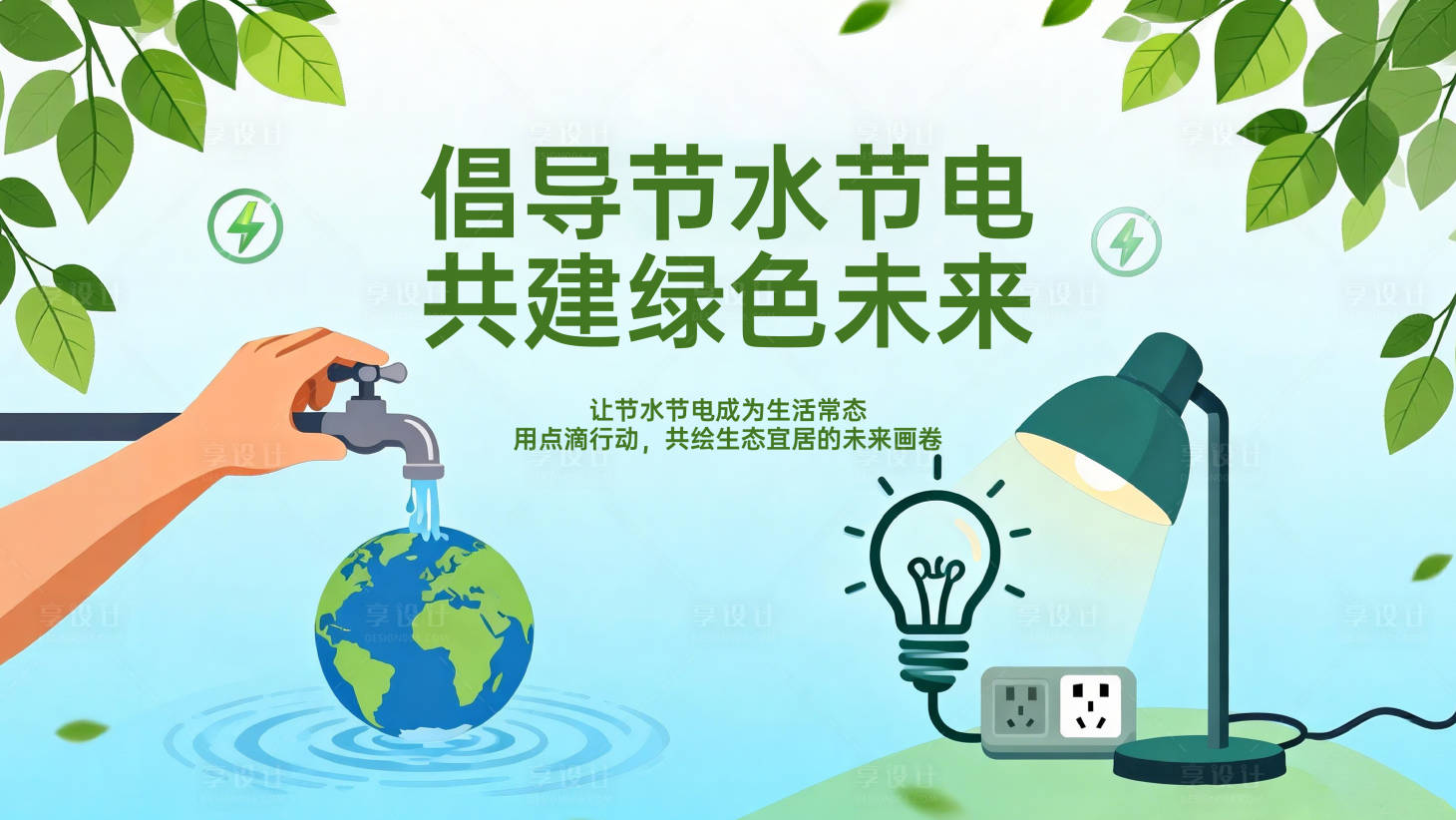 源文件下载【享设计】搜索编号：29410036782278215【节约水电海报】