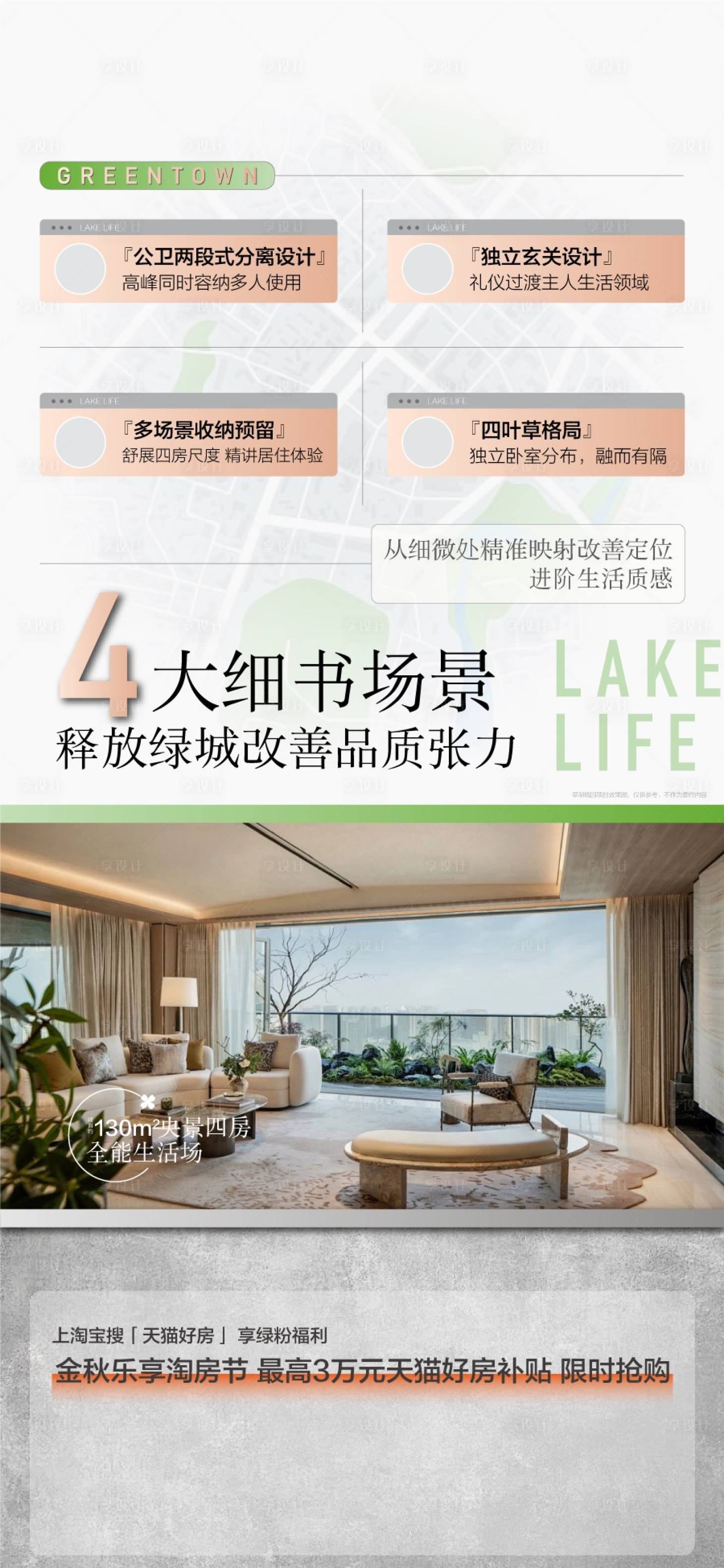 源文件下载【享设计】搜索编号：63600036656184249【4大细节场景湖居学府大配套海报】