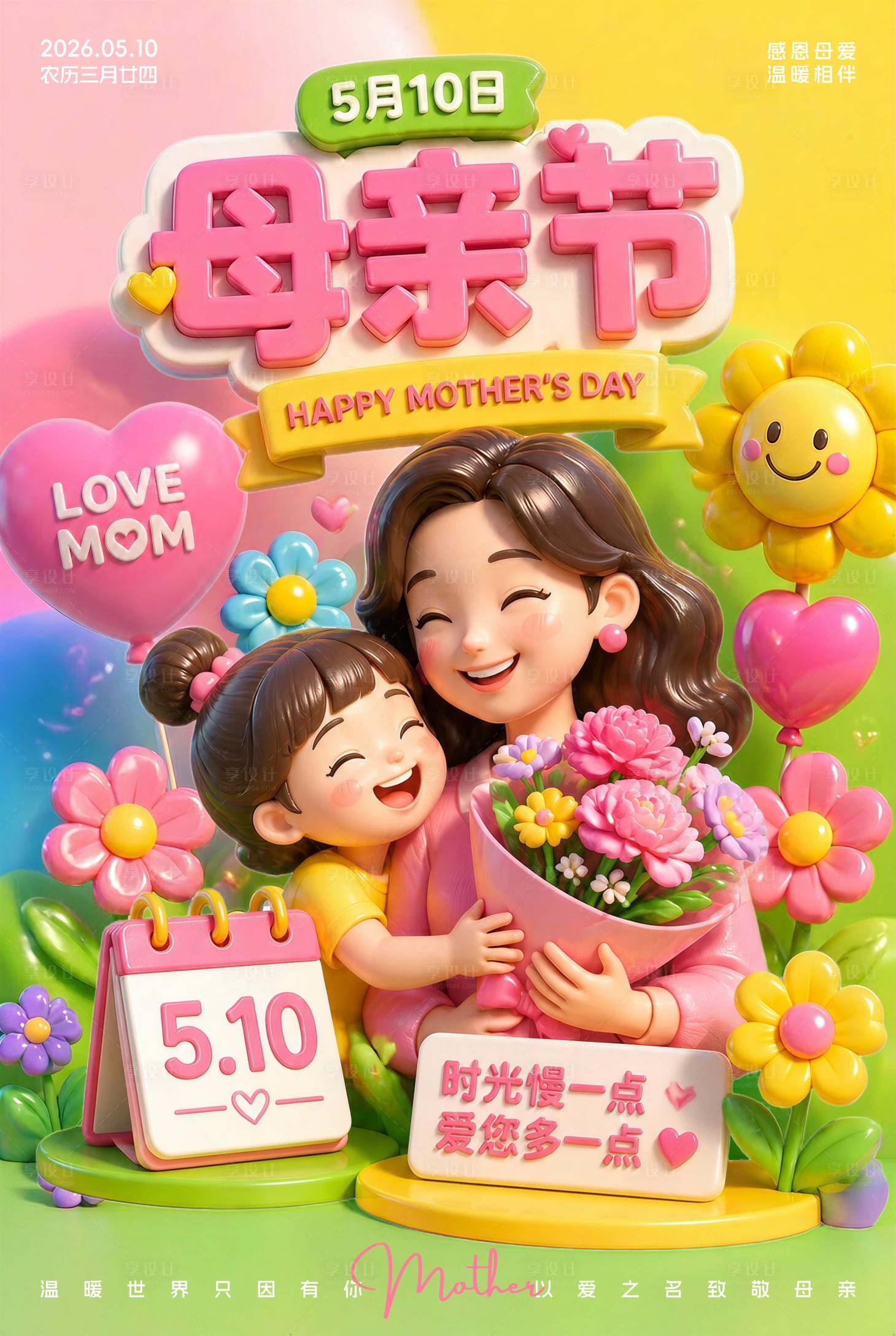 源文件下载【享设计】搜索编号：74280036816789312【感恩母爱插画母亲节海报】