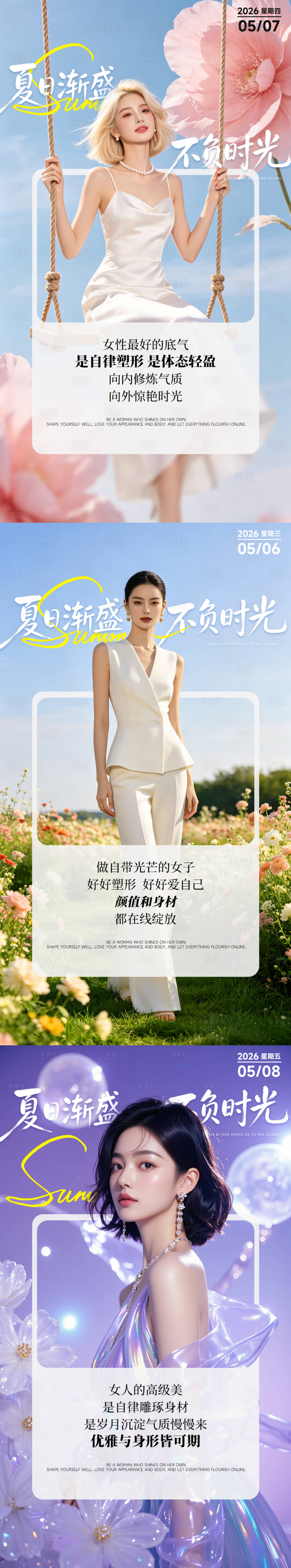 源文件下载【享设计】搜索编号：67050036726486930【早安文案美女正能量大自然夏季日签】