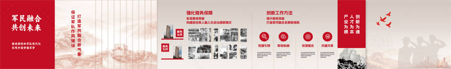 源文件下载【享设计】搜索编号：68460036828117832【军政主题文化墙围挡画面展板横幅 】