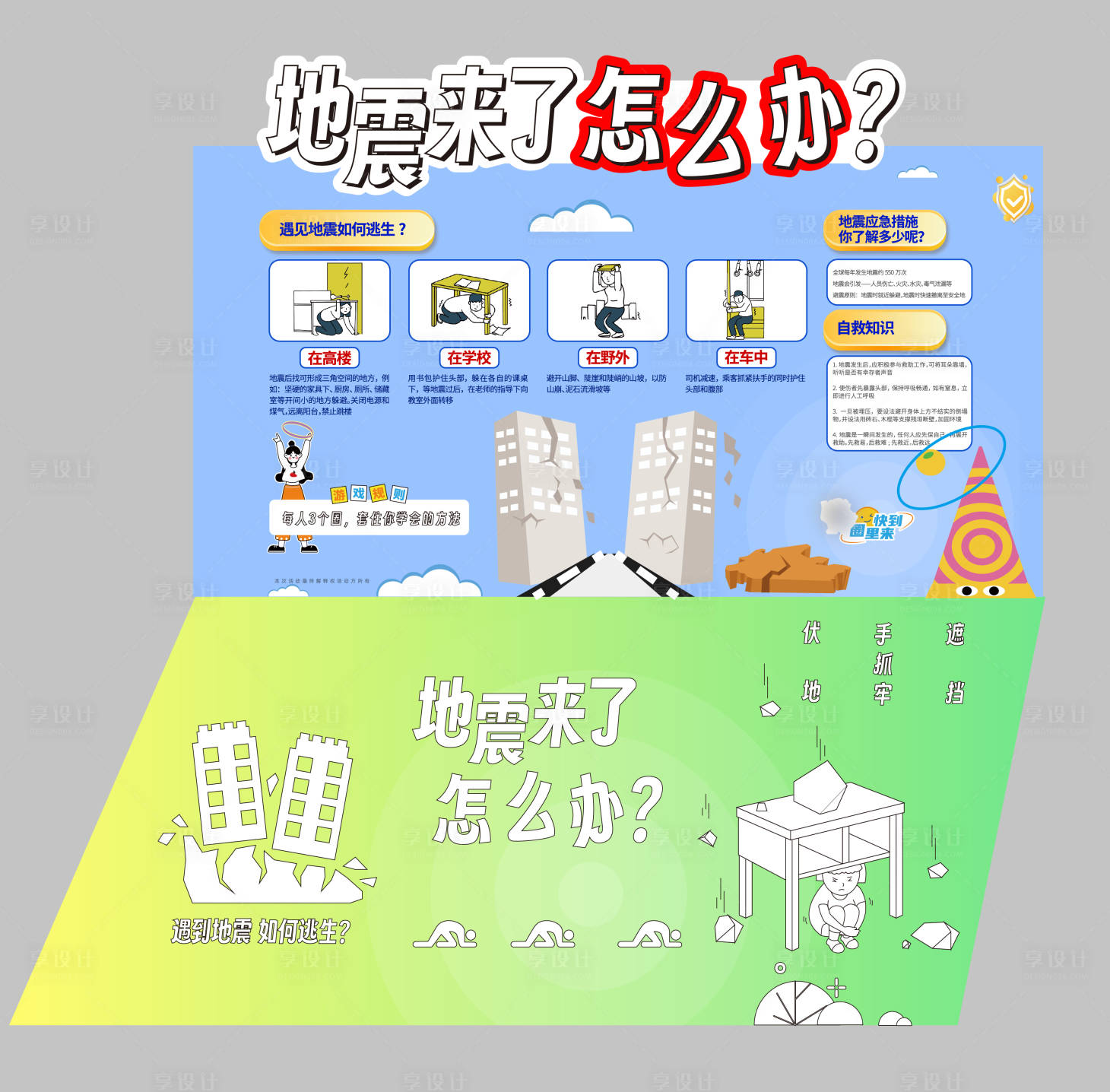 源文件下载【享设计】搜索编号：32840036822509560【防震演练演习堆头美陈】
