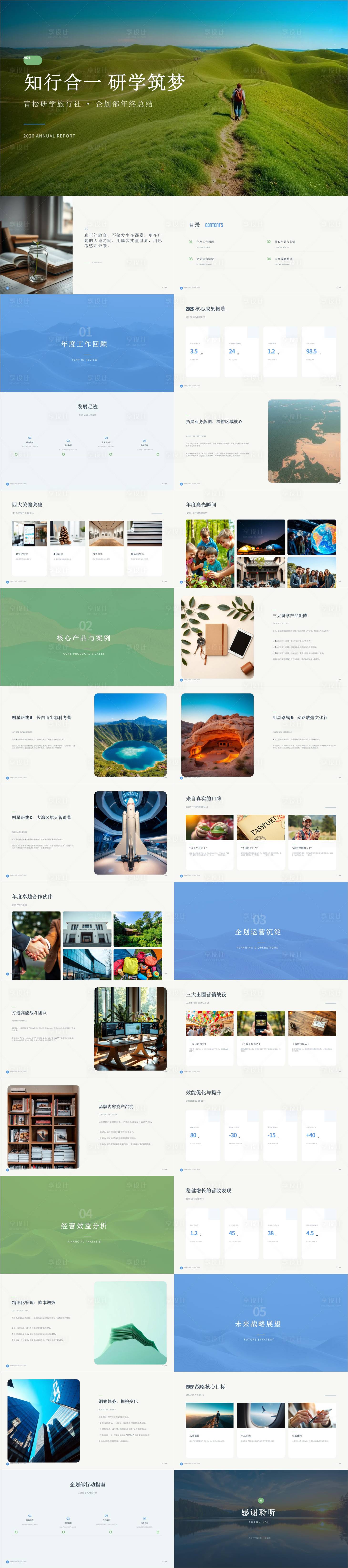 源文件下载【享设计】搜索编号：80990036726044550【青松研学旅行社企划部年终总结】