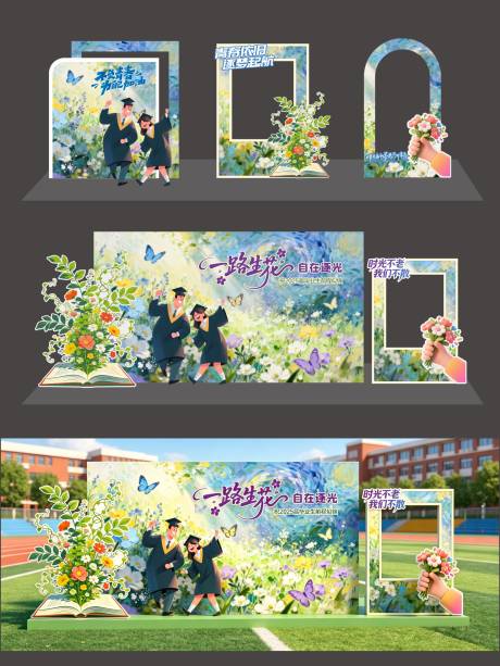 源文件下载【享设计】搜索编号：65290036769181555【毕业季学校校园背景美陈打卡】