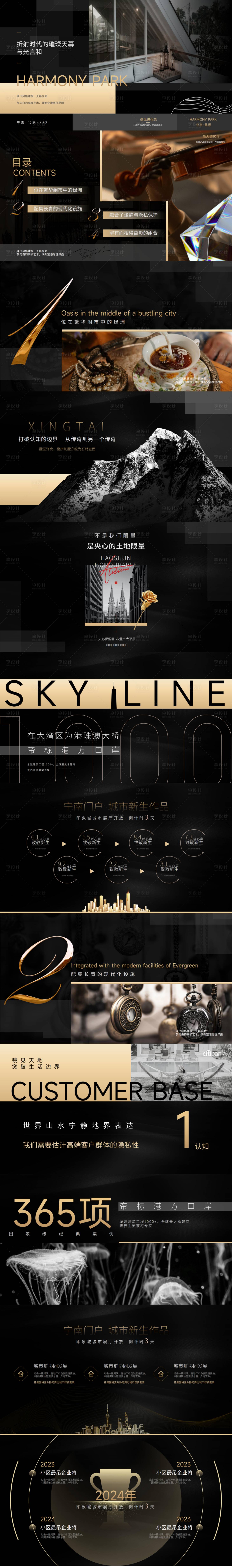 源文件下载【享设计】搜索编号：60040037651016568【黑金高端轻奢房地产PPT模板】