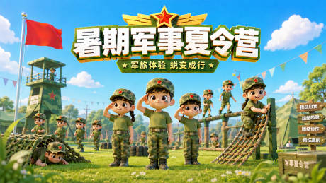 源文件下载【享设计】搜索编号：24780037658664373【暑期军事夏令营活动背景板】